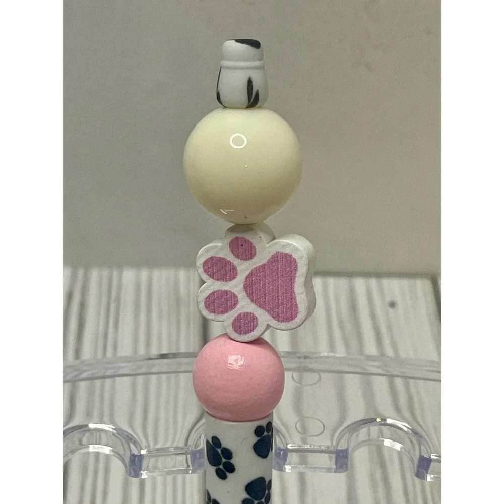 Beautiful Pink, Black And White Paw Print Beaded Pen Black Ink